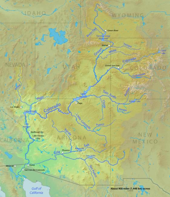 The Colorado River. Map by Shannon using public domain DEMIS and USGS Seamless server, "Colorado River Map," 25 February 2010.